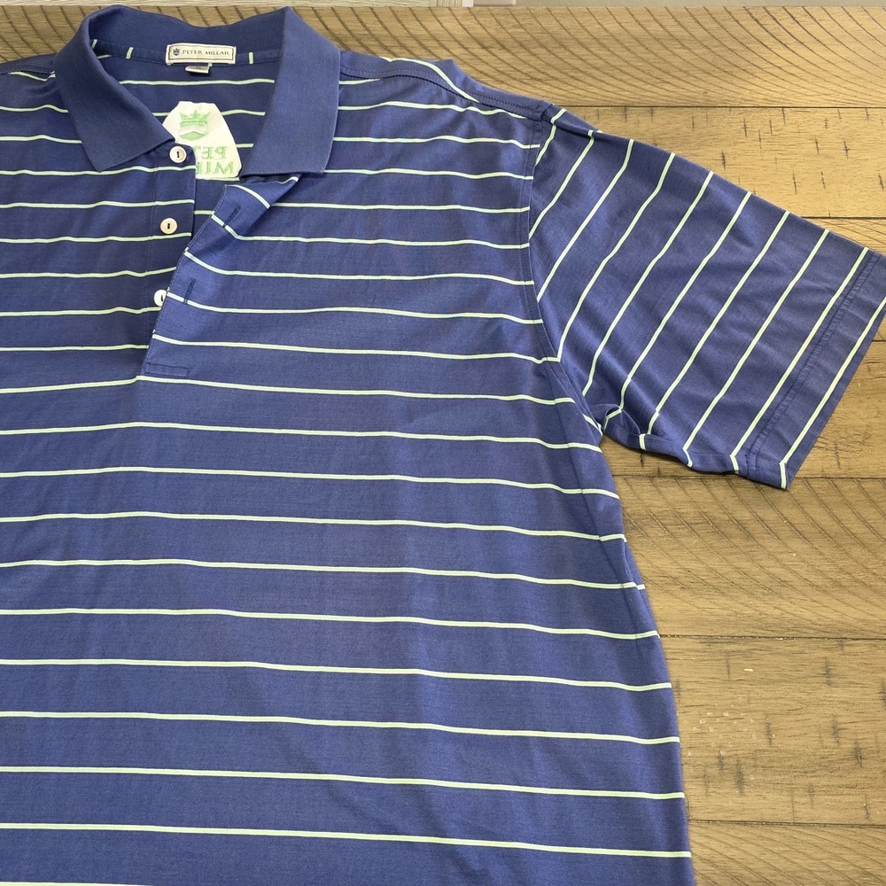 Peter Millar Polo Shirt Mens XL Blue Green Stripes Summer Comfort Performance ^ - Picture 4 of 11